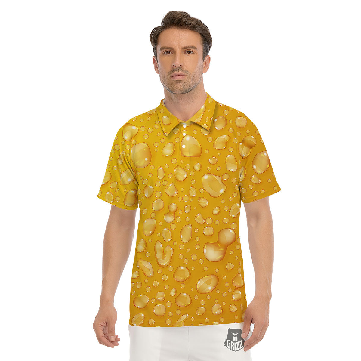 Drops Water On Beer Glass Print Men's Golf Shirts-grizzshop