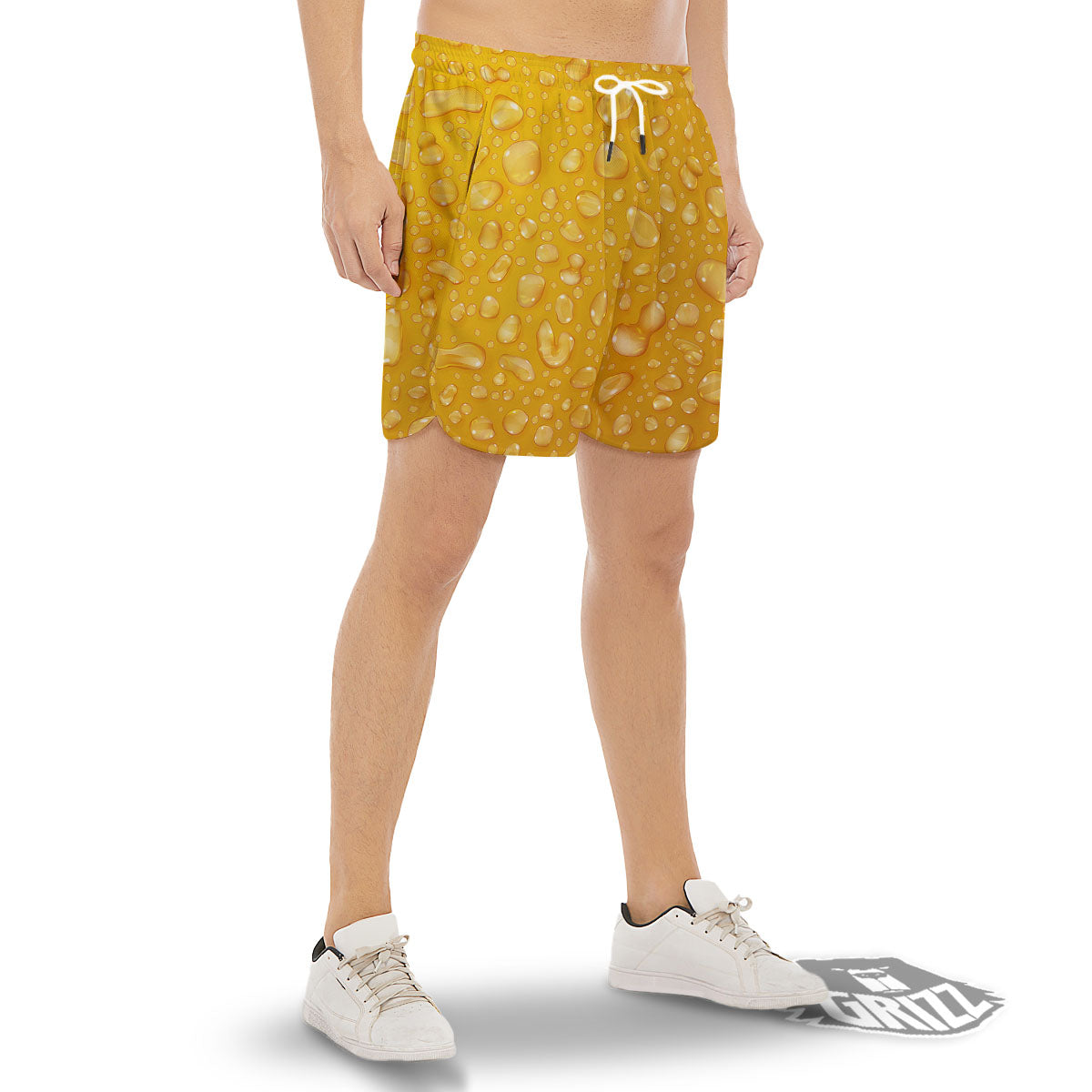 Drops Water On Beer Glass Print Men's Gym Shorts-grizzshop