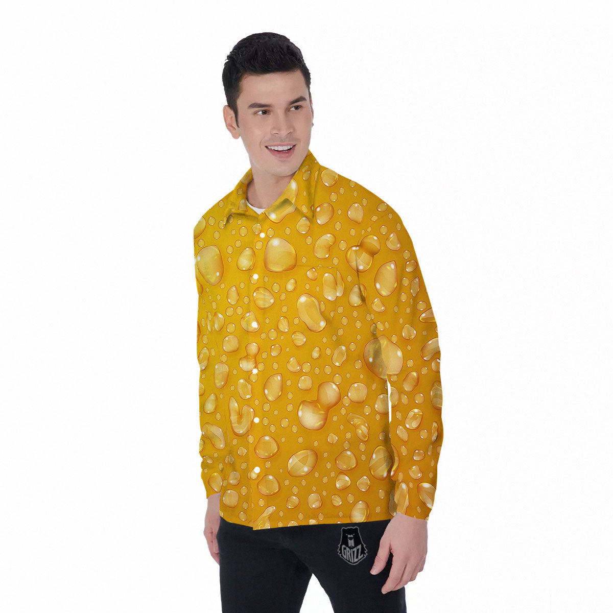 Drops Water On Beer Glass Print Men's Long Sleeve Shirts-grizzshop
