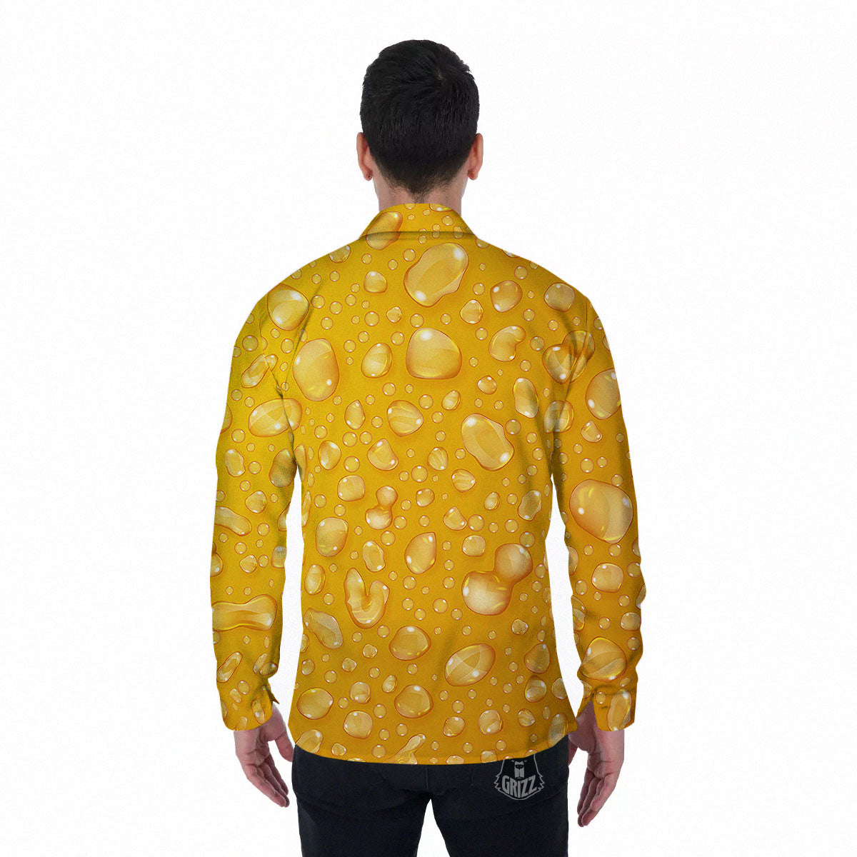 Drops Water On Beer Glass Print Men's Long Sleeve Shirts-grizzshop