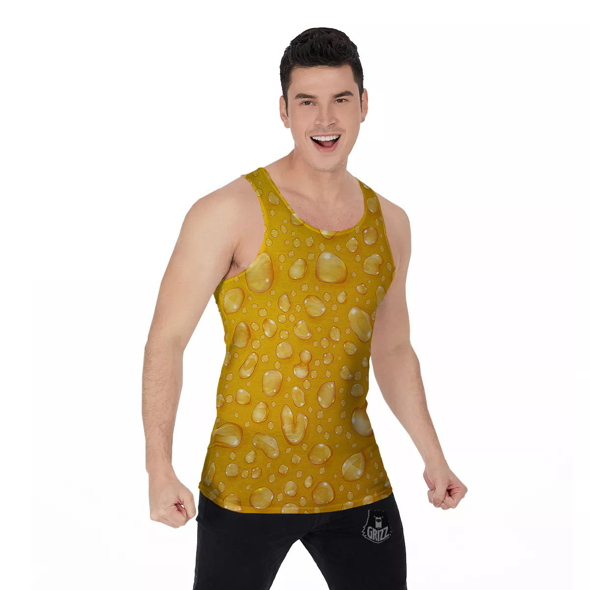 Drops Water On Beer Glass Print Men's Tank Top-grizzshop