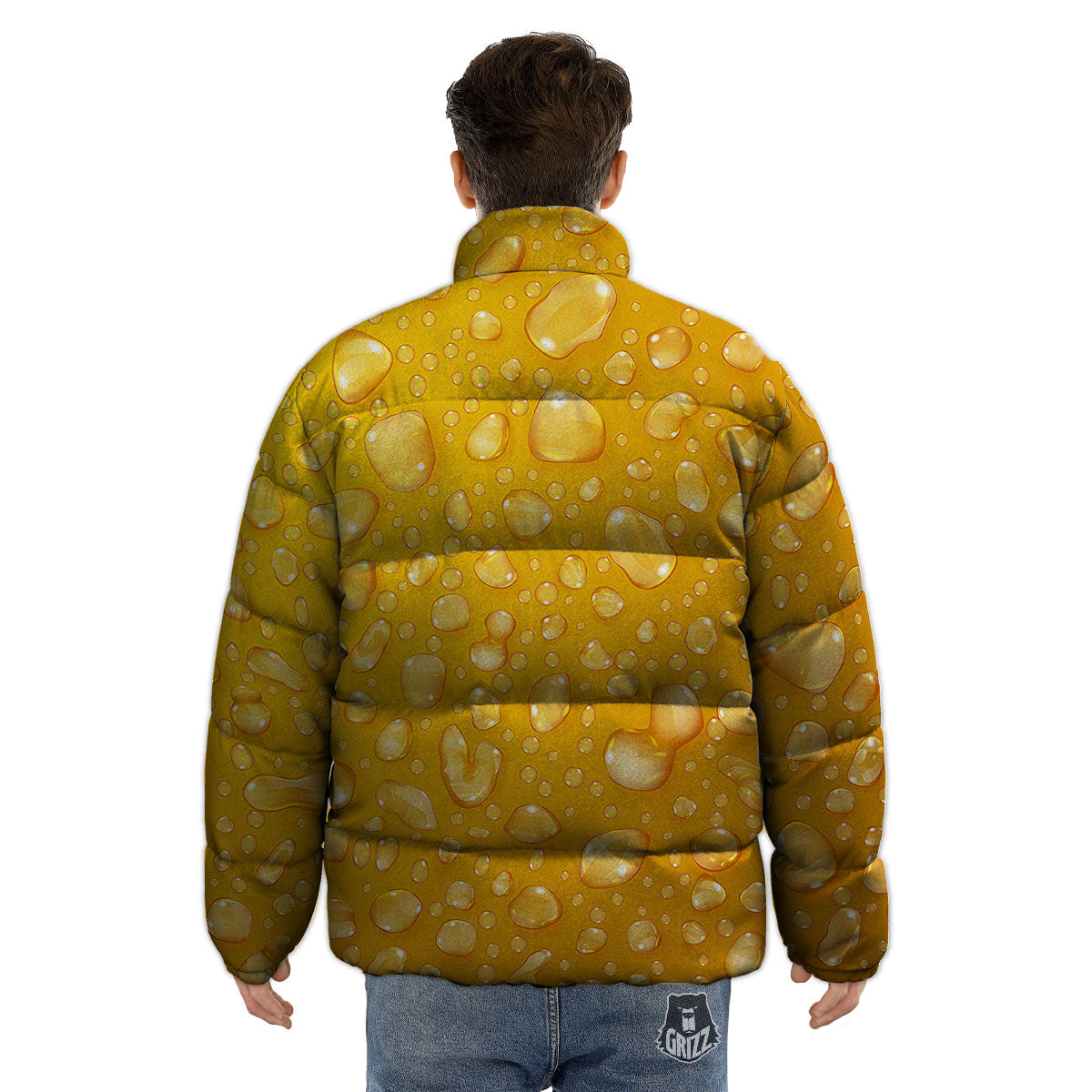Drops Water On Beer Glass Print Puffer Jacket-grizzshop