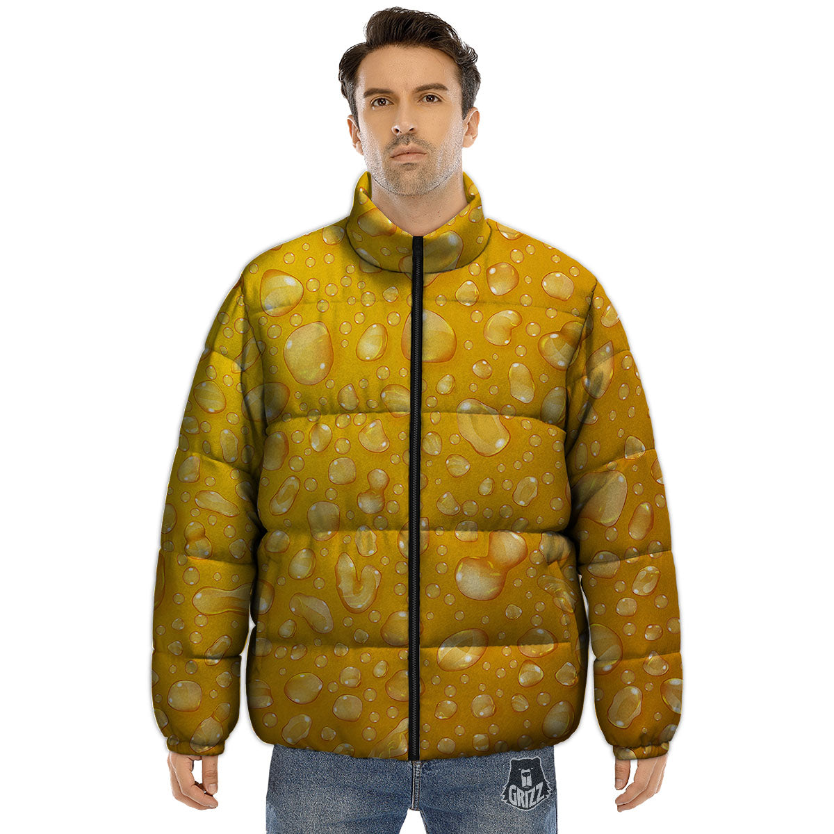 Drops Water On Beer Glass Print Puffer Jacket-grizzshop