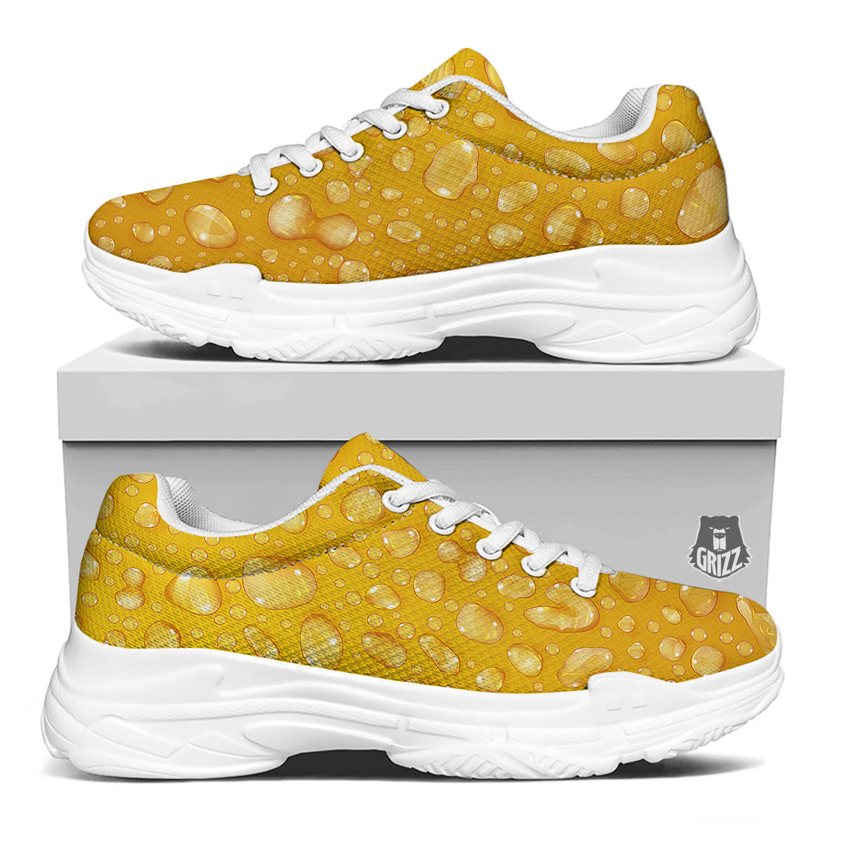 Drops Water On Beer Glass Print White Chunky Shoes-grizzshop