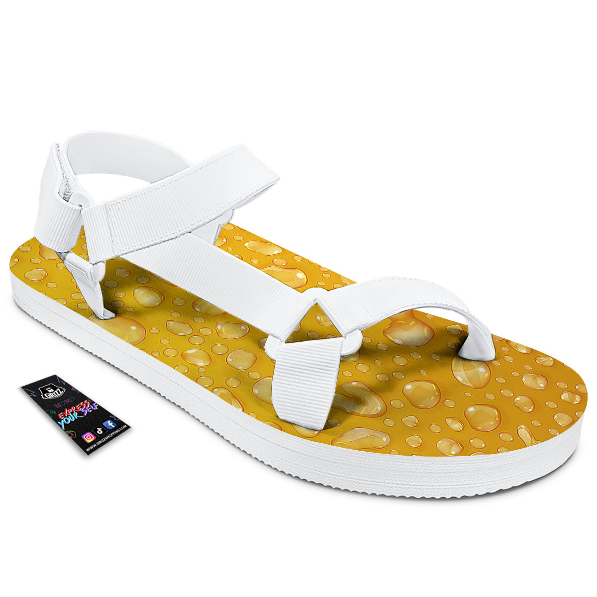 Drops Water On Beer Glass Print White Open Toe Sandals-grizzshop