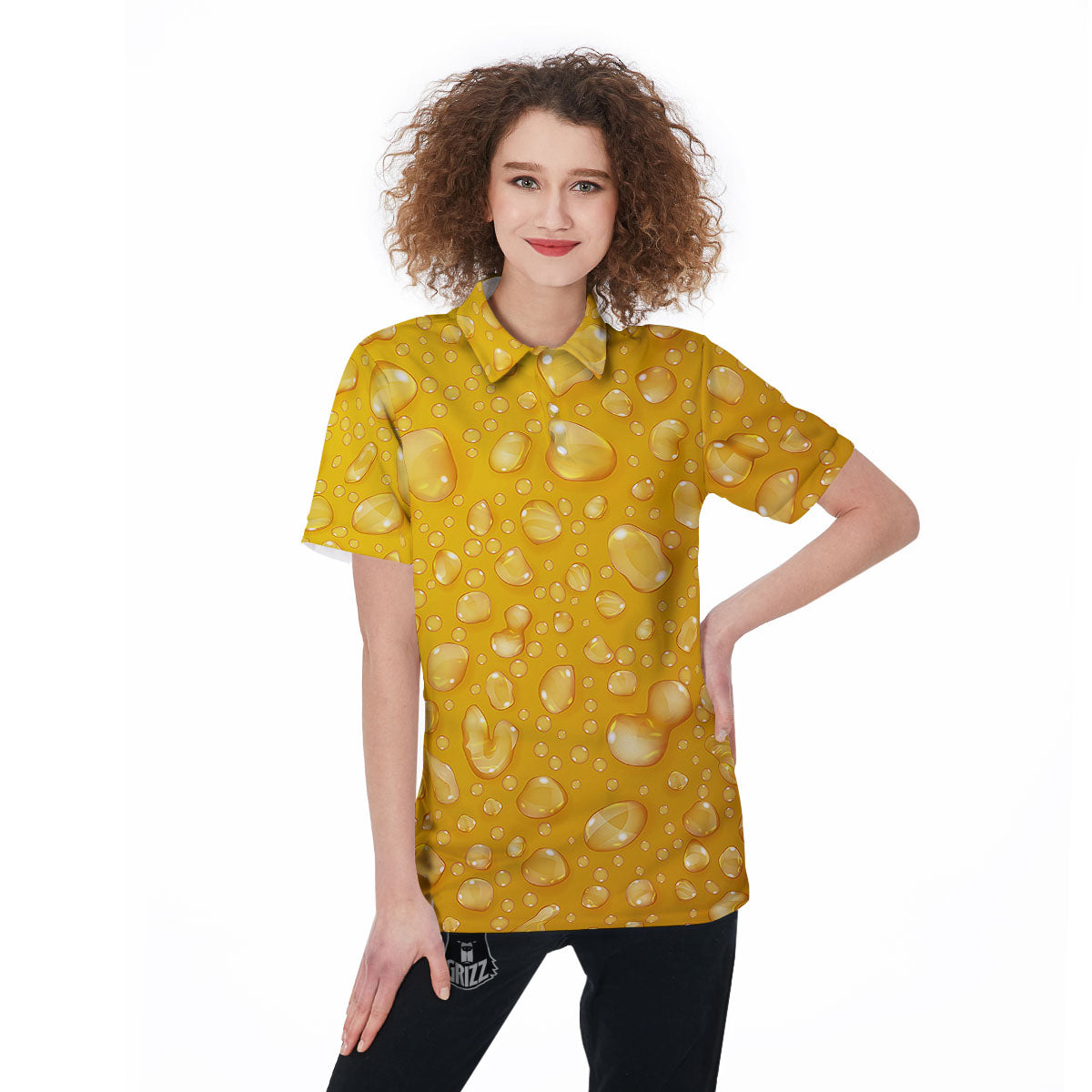 Drops Water On Beer Glass Print Women's Golf Shirts-grizzshop