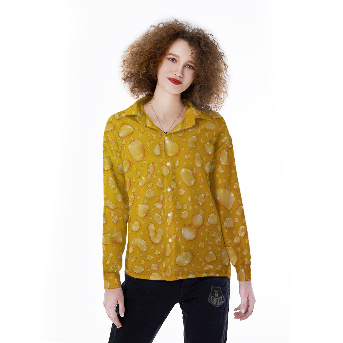 Drops Water On Beer Glass Print Women's Long Sleeve Shirts-grizzshop