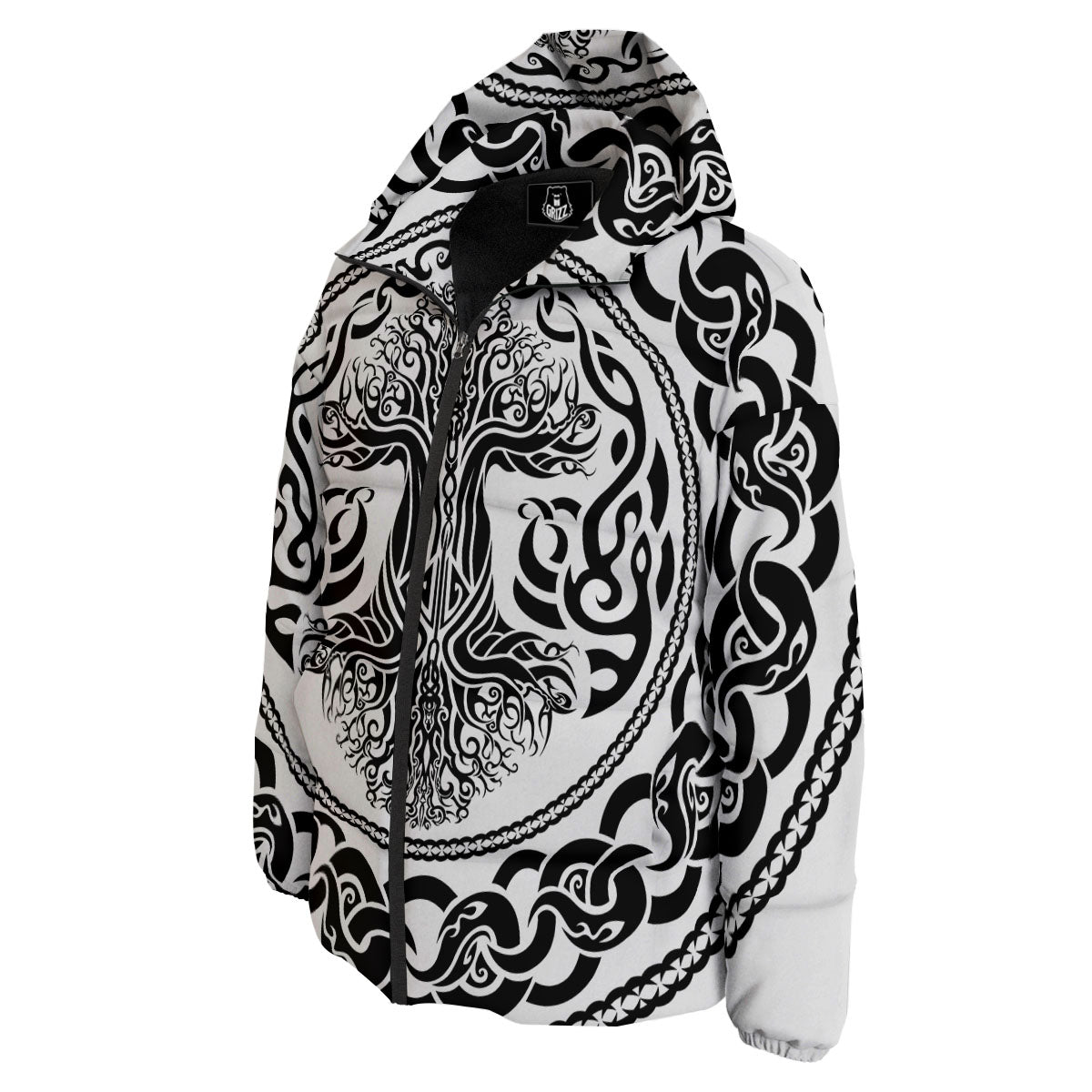 Druidic Yggdrasil Tree Print Down Jacket-grizzshop