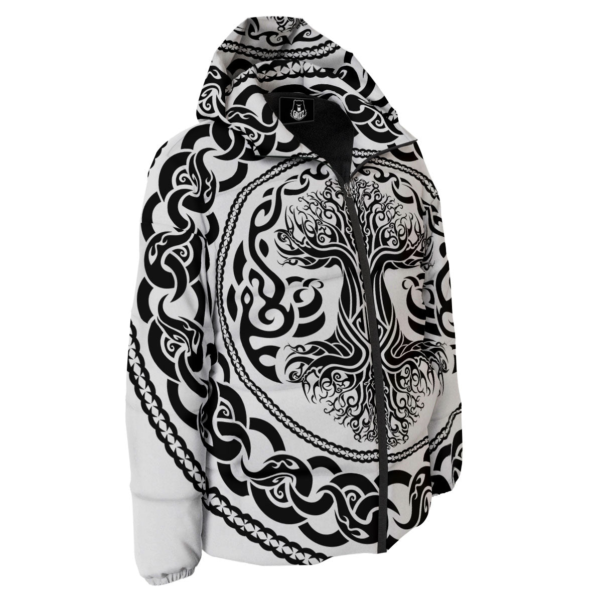 Druidic Yggdrasil Tree Print Down Jacket-grizzshop