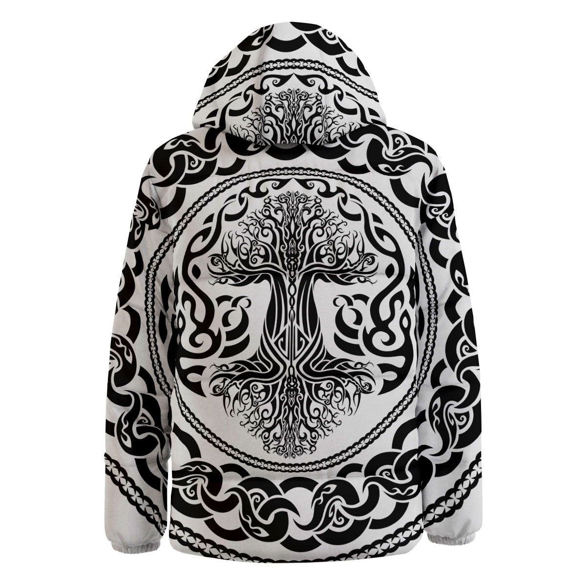 Druidic Yggdrasil Tree Print Down Jacket-grizzshop