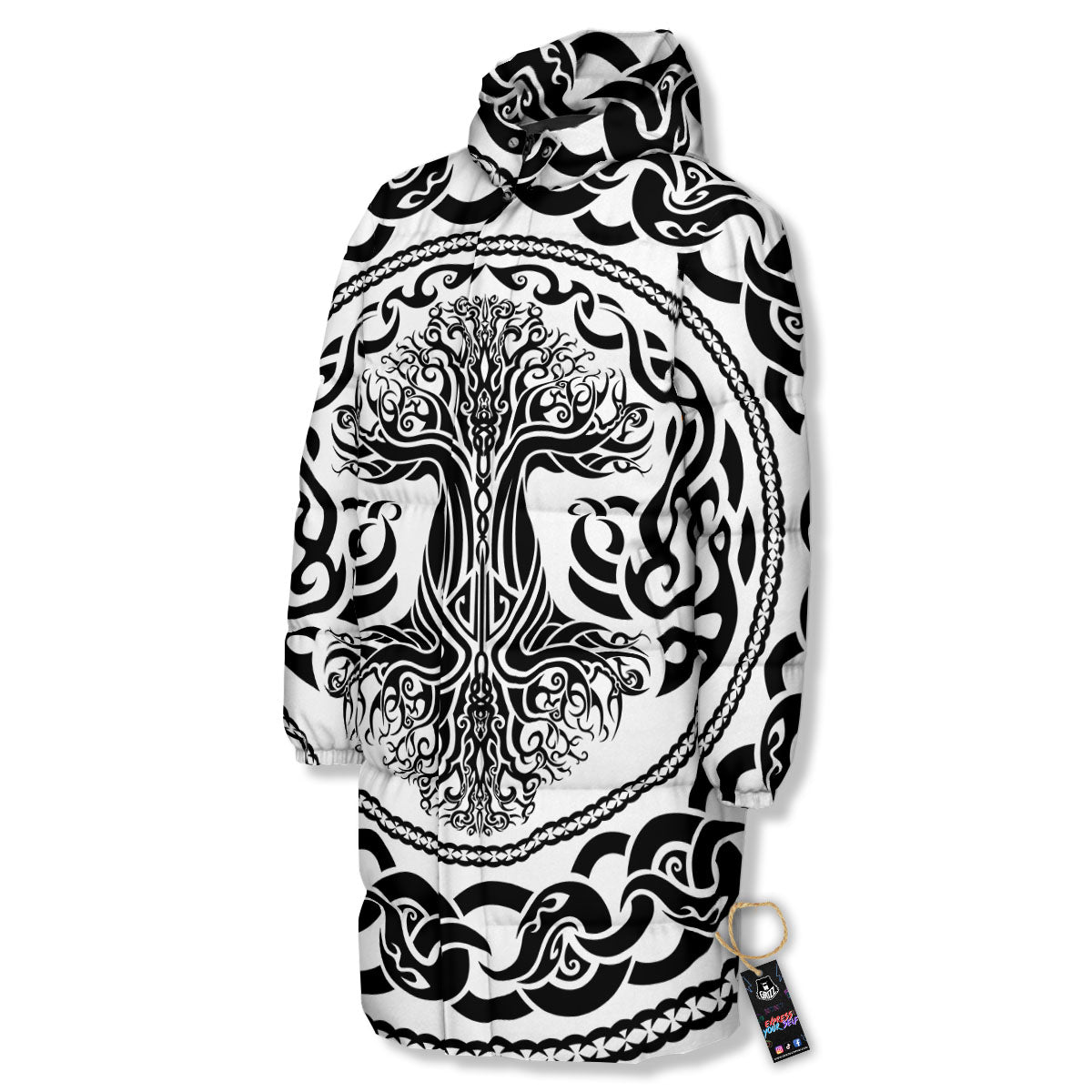 Druidic Yggdrasil Tree Print Long Down Jacket-grizzshop
