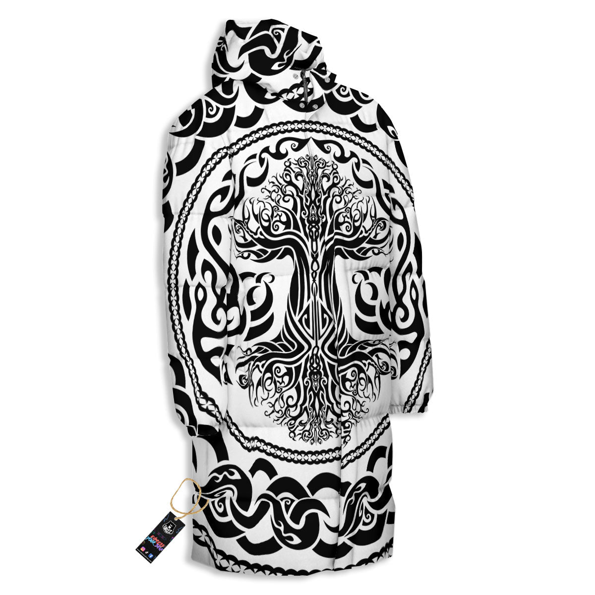 Druidic Yggdrasil Tree Print Long Down Jacket-grizzshop