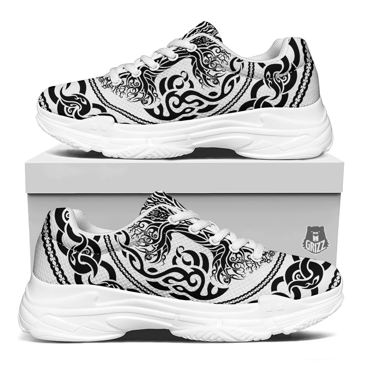 Druidic Yggdrasil Tree Print White Chunky Shoes-grizzshop
