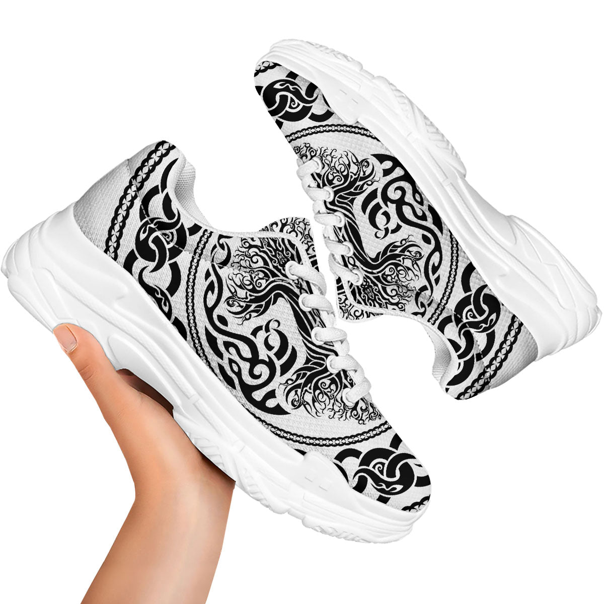Druidic Yggdrasil Tree Print White Chunky Shoes-grizzshop