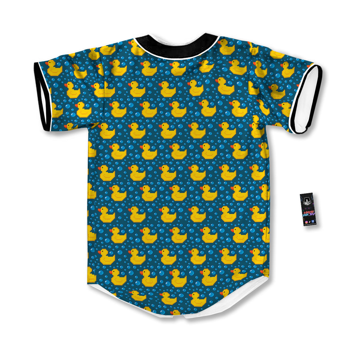 Duck 8-Bit Rubber Print Pattern Baseball Jersey-grizzshop