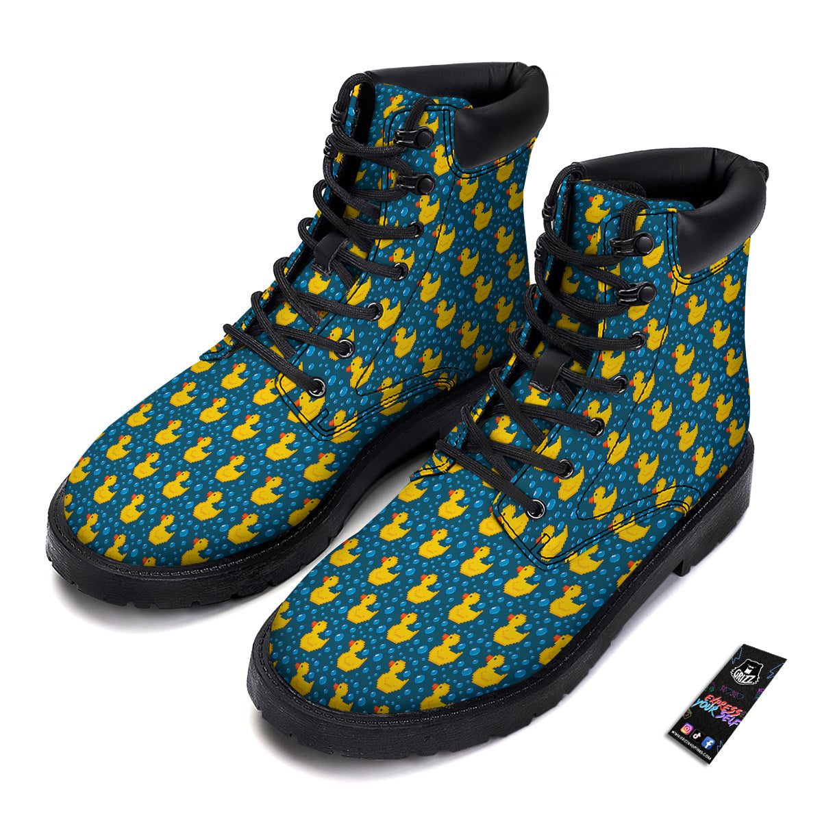 Duck 8-Bit Rubber Print Pattern Boots-grizzshop