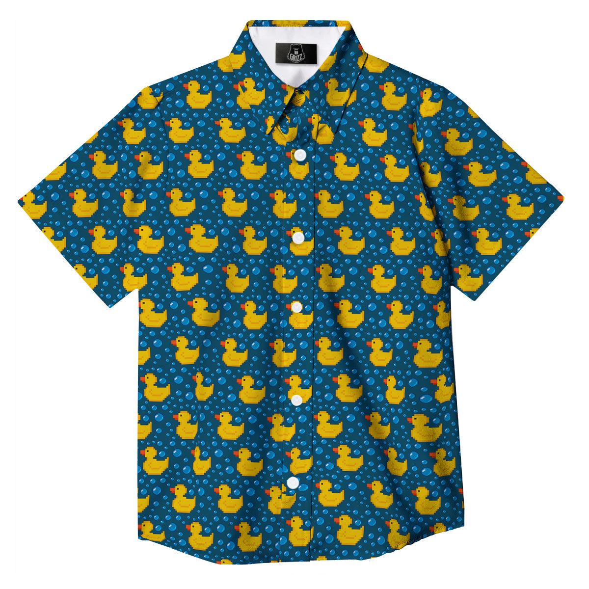 Duck 8-Bit Rubber Print Pattern Button Up Shirt-grizzshop