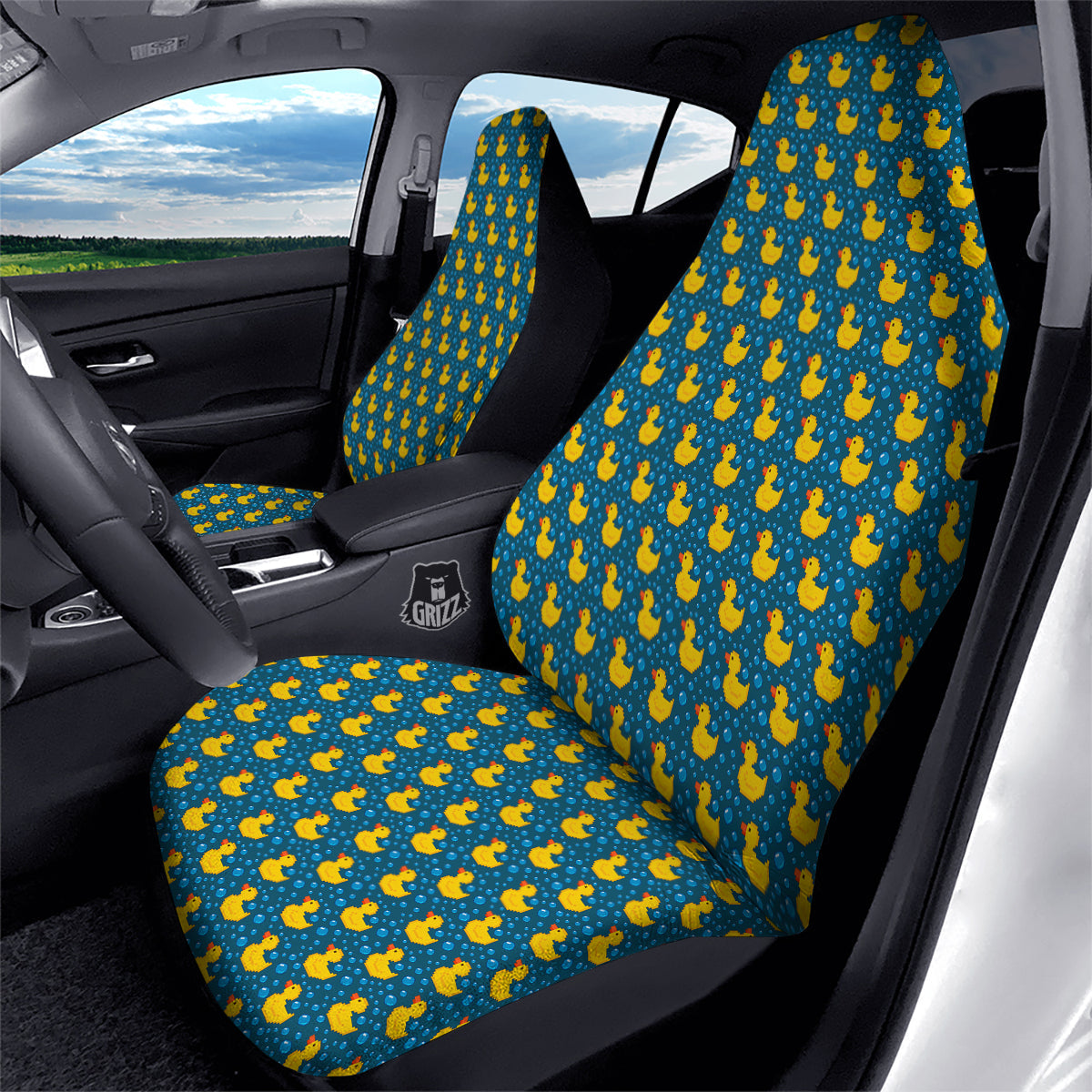 Duck 8-Bit Rubber Print Pattern Car Seat Covers-grizzshop