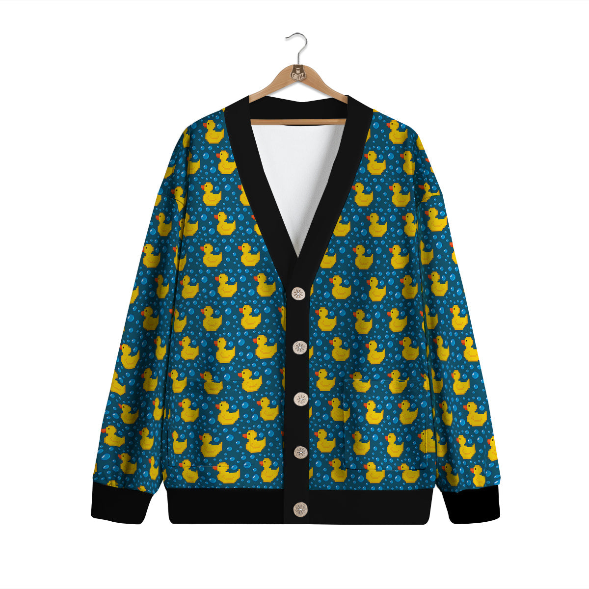 Duck 8-Bit Rubber Print Pattern Cardigan-grizzshop