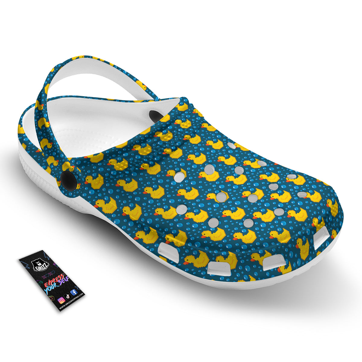 Duck 8-Bit Rubber Print Pattern Clog-grizzshop