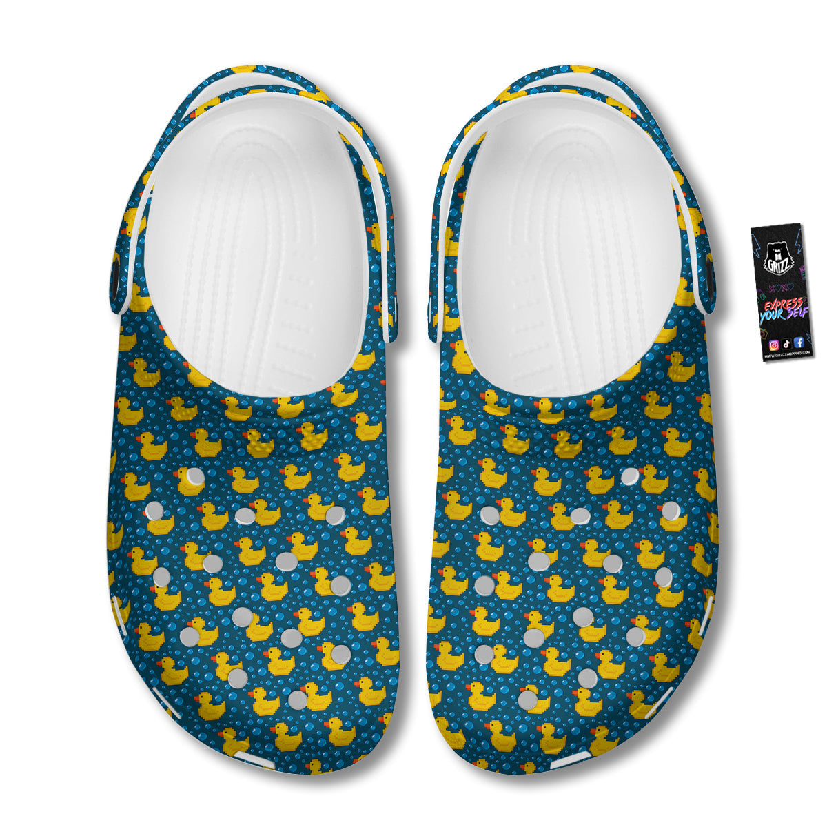 Duck 8-Bit Rubber Print Pattern Clog-grizzshop
