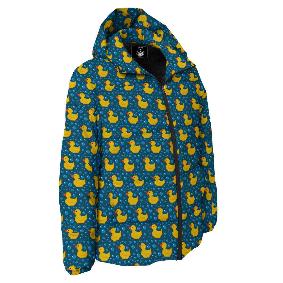 Duck 8-Bit Rubber Print Pattern Down Jacket-grizzshop