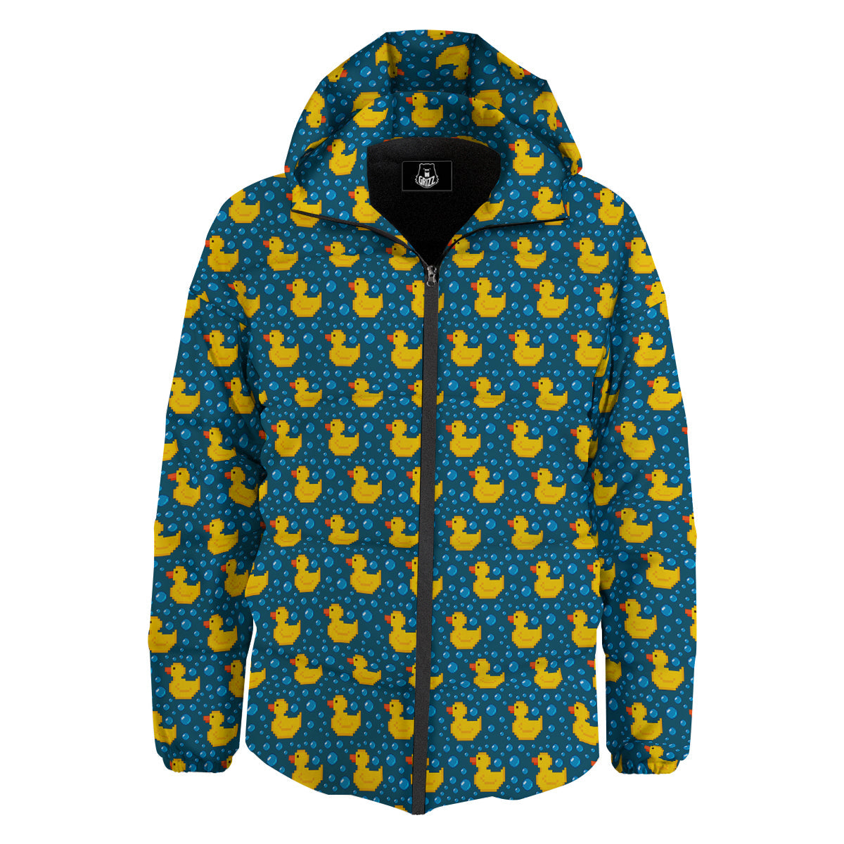 Duck 8-Bit Rubber Print Pattern Down Jacket-grizzshop