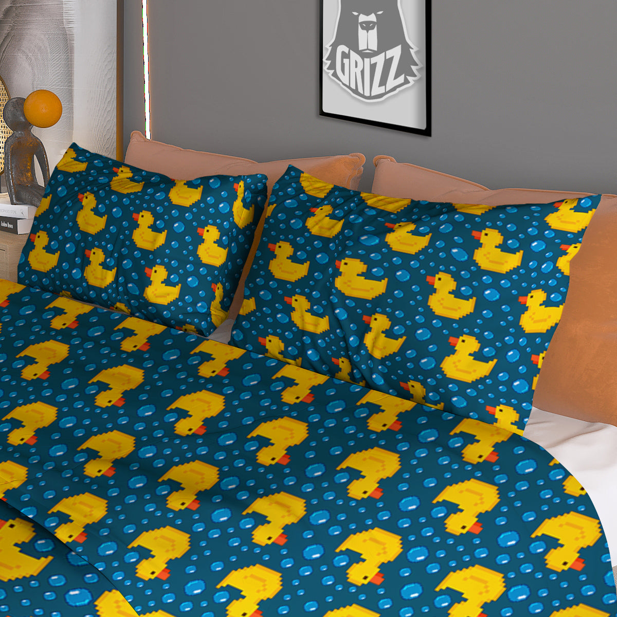 Duck 8-Bit Rubber Print Pattern Duvet Cover Bedding Set