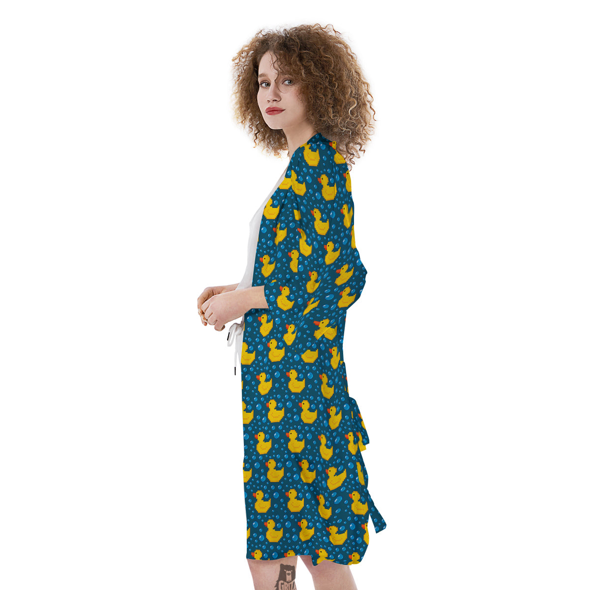 Duck 8-Bit Rubber Print Pattern Kimono-grizzshop