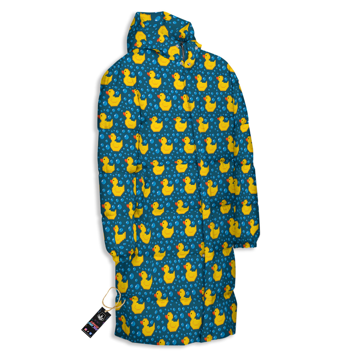 Duck 8-Bit Rubber Print Pattern Long Down Jacket-grizzshop