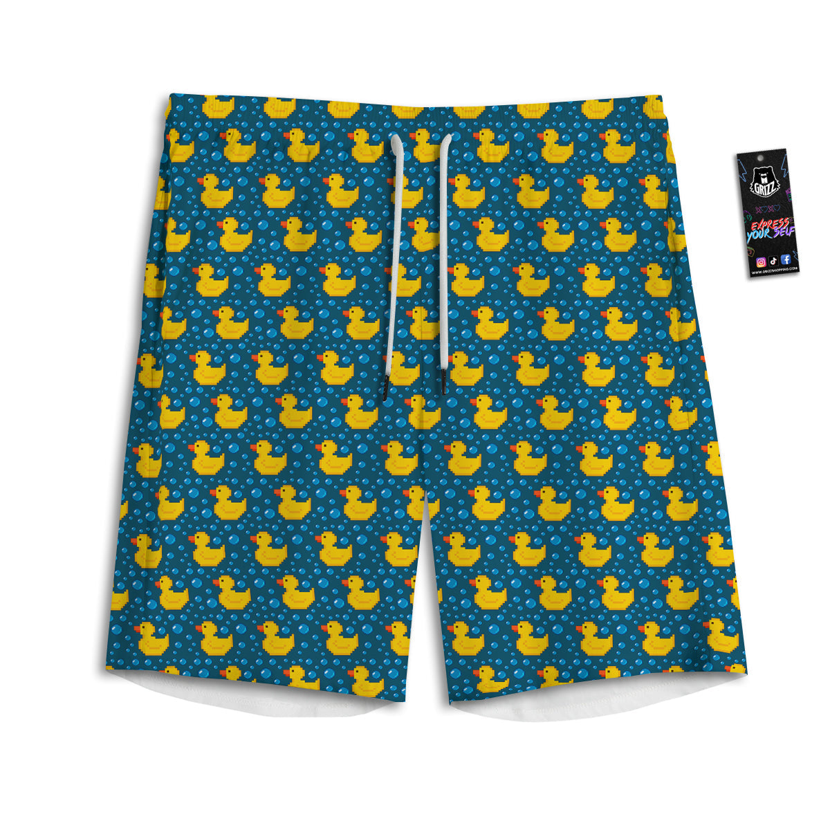 Duck 8-Bit Rubber Print Pattern Men's Athletic Shorts
