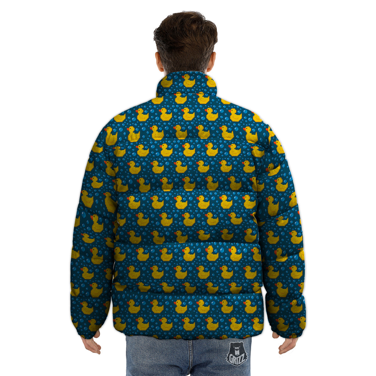 Duck 8-Bit Rubber Print Pattern Puffer Jacket-grizzshop