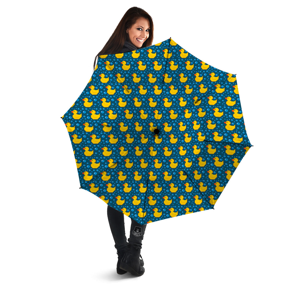 Duck 8-Bit Rubber Print Pattern Umbrella-grizzshop