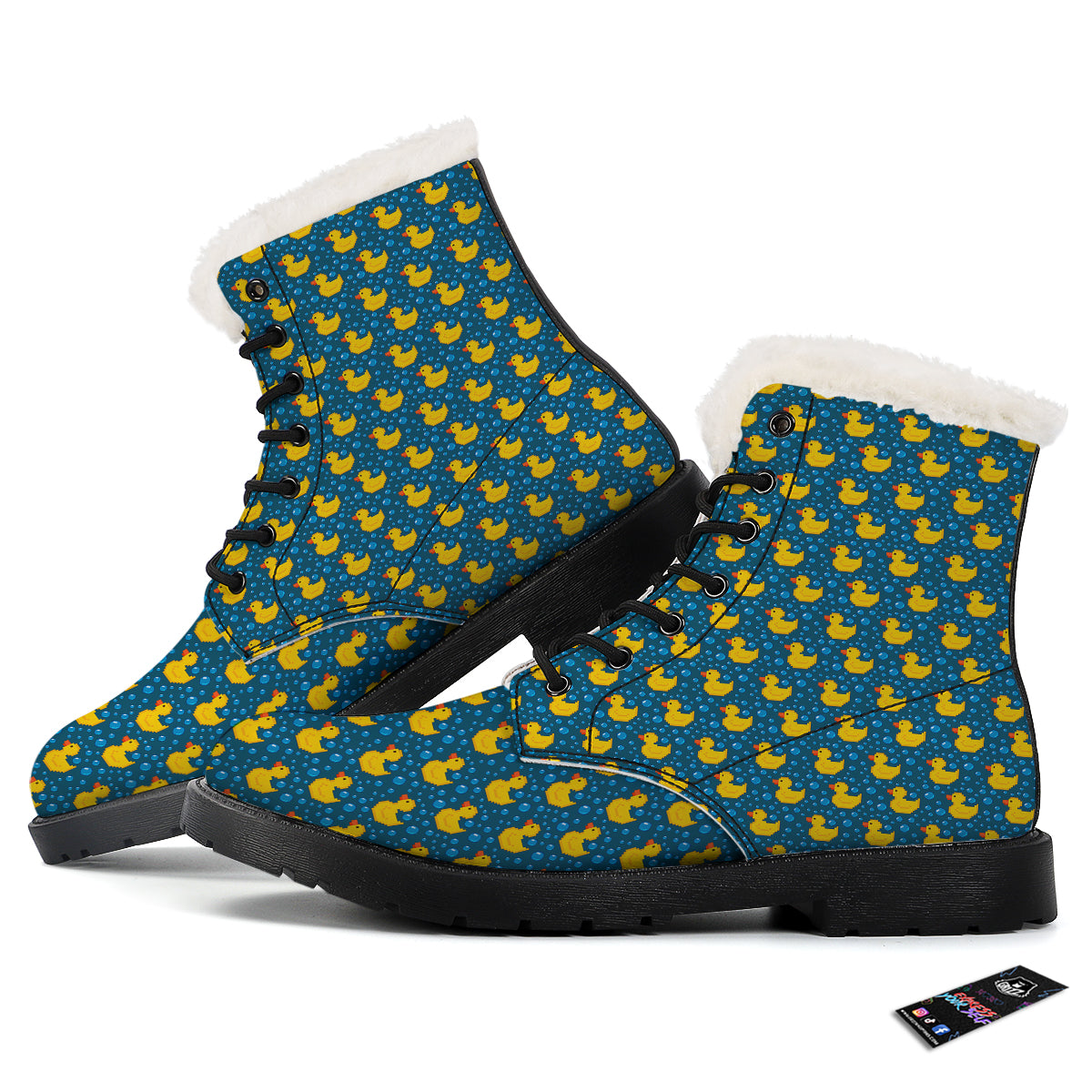 Duck 8-Bit Rubber Print Pattern Winter Boots-grizzshop