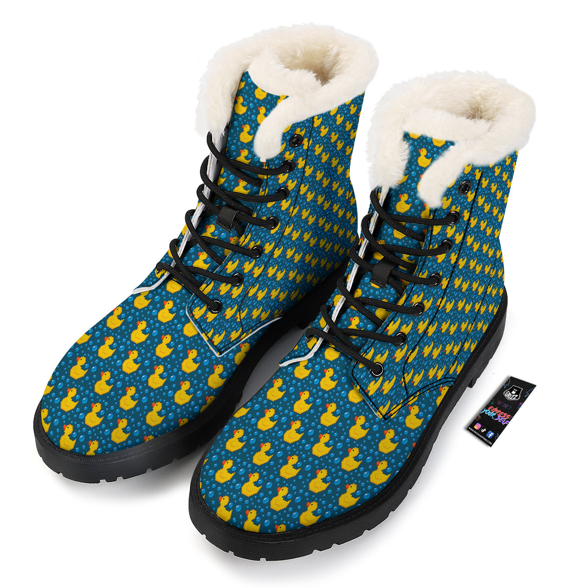 Duck 8-Bit Rubber Print Pattern Winter Boots-grizzshop
