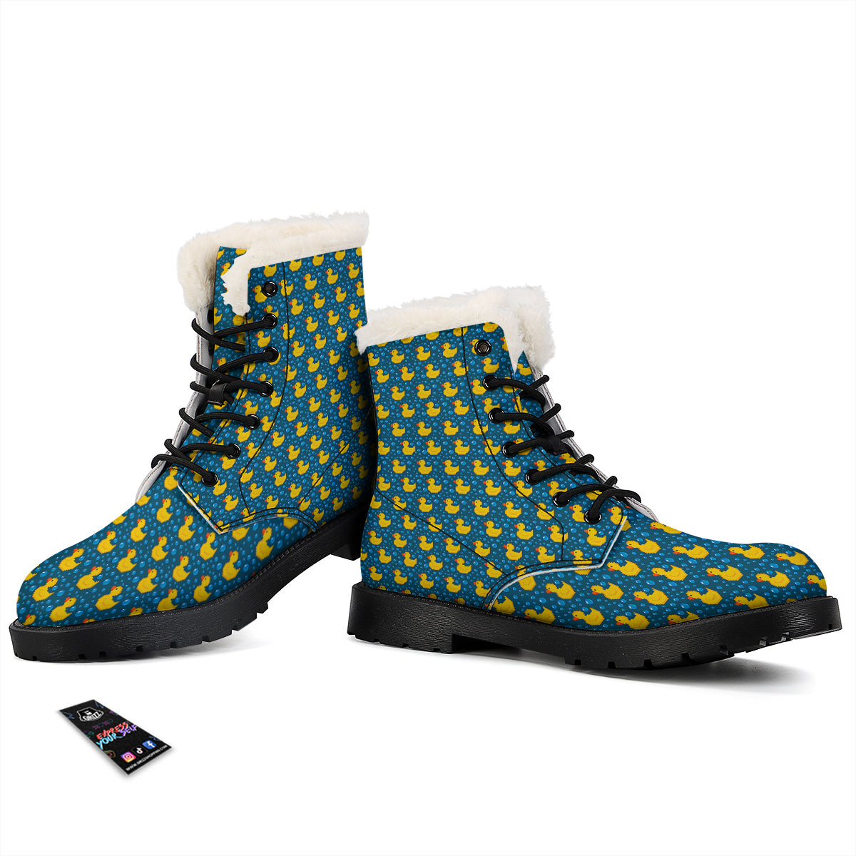 Duck 8-Bit Rubber Print Pattern Winter Boots-grizzshop