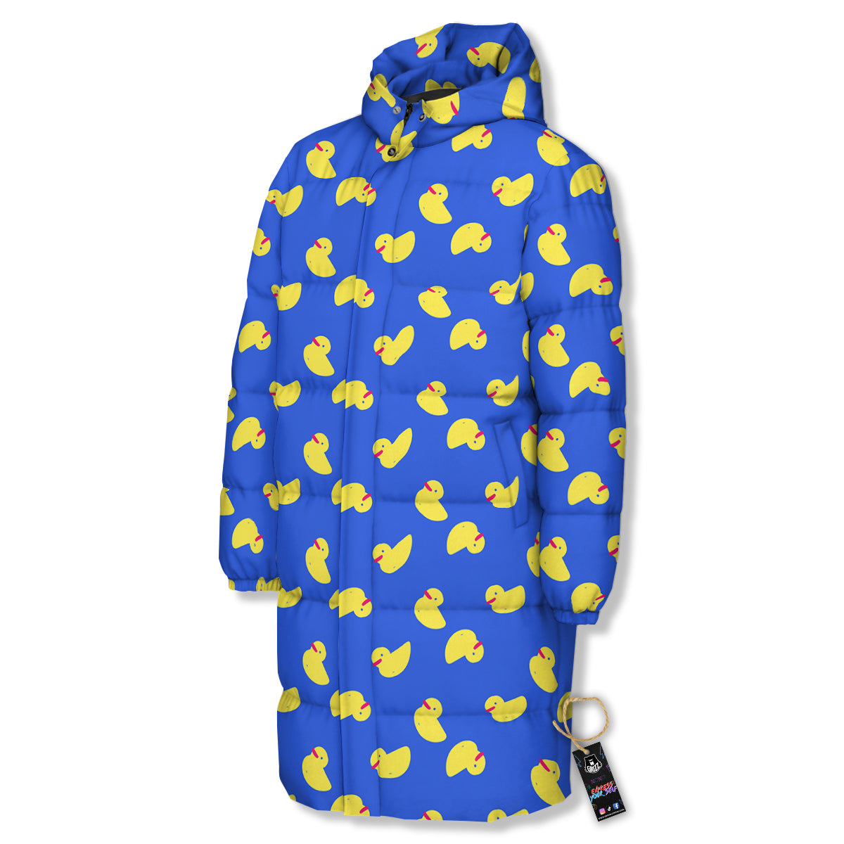 Duck Blue Yellow Print Pattern Long Down Jacket-grizzshop