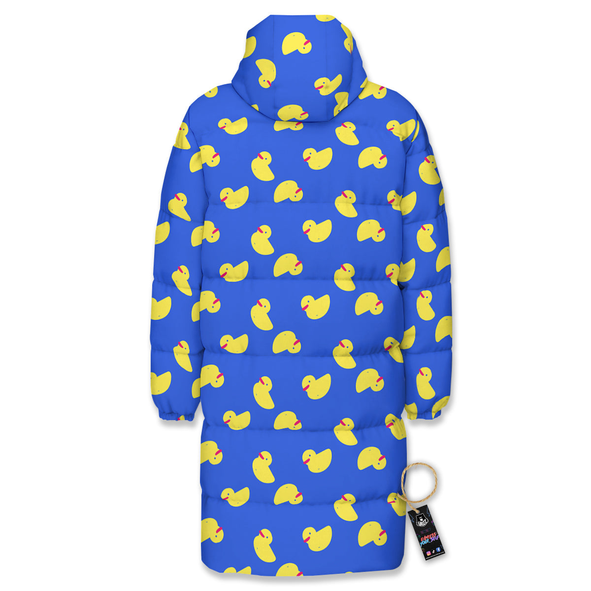 Duck Blue Yellow Print Pattern Long Down Jacket-grizzshop