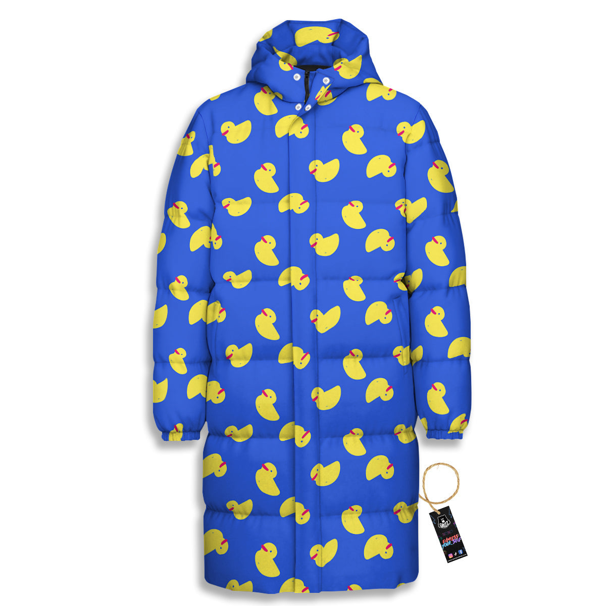 Duck Blue Yellow Print Pattern Long Down Jacket-grizzshop