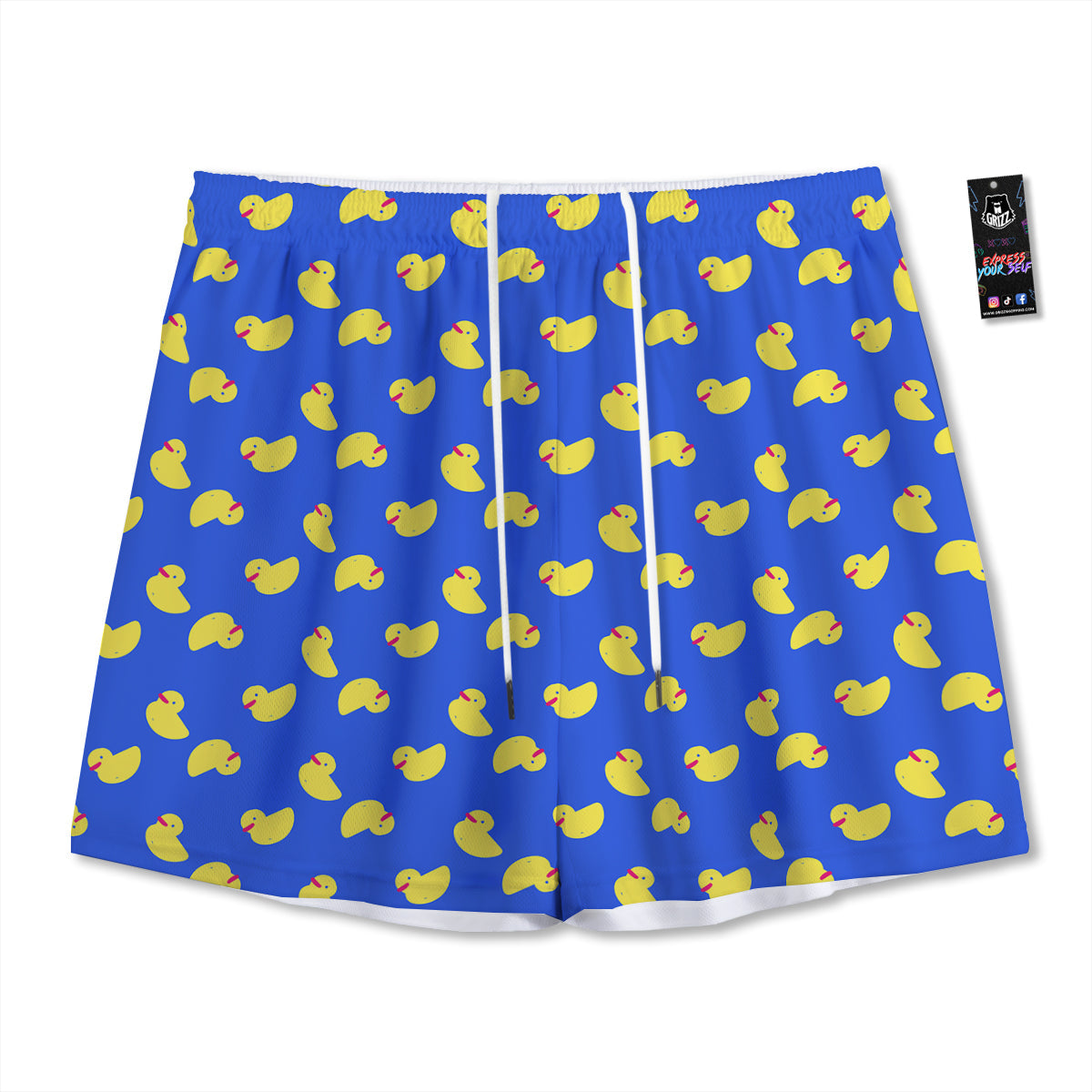 Duck Blue Yellow Print Pattern Mesh Shorts