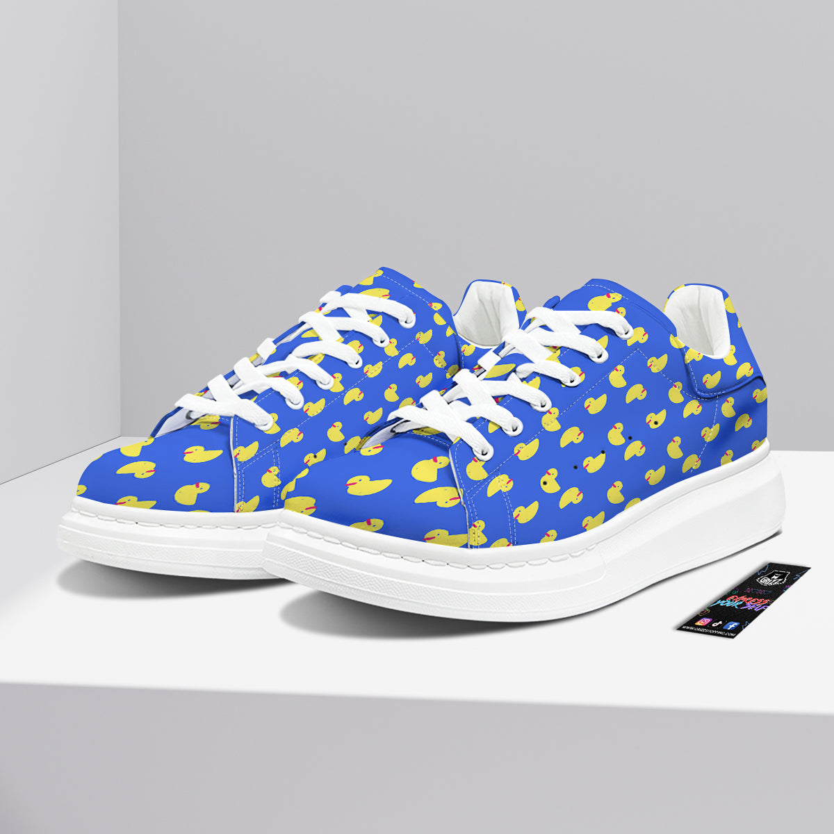 Duck Blue Yellow Print Pattern Platform Shoes-grizzshop