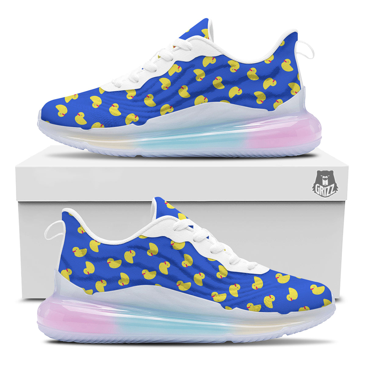 Duck Blue Yellow Print Pattern Running Sneakers-grizzshop