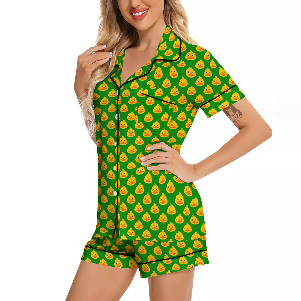 Duck Cute Cartoon Print Pattern Women Silk Pajamas-grizzshop