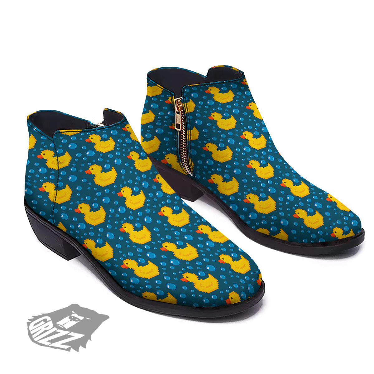 Duck Rubber Pixel Print Pattern Ankle Boots-grizzshop