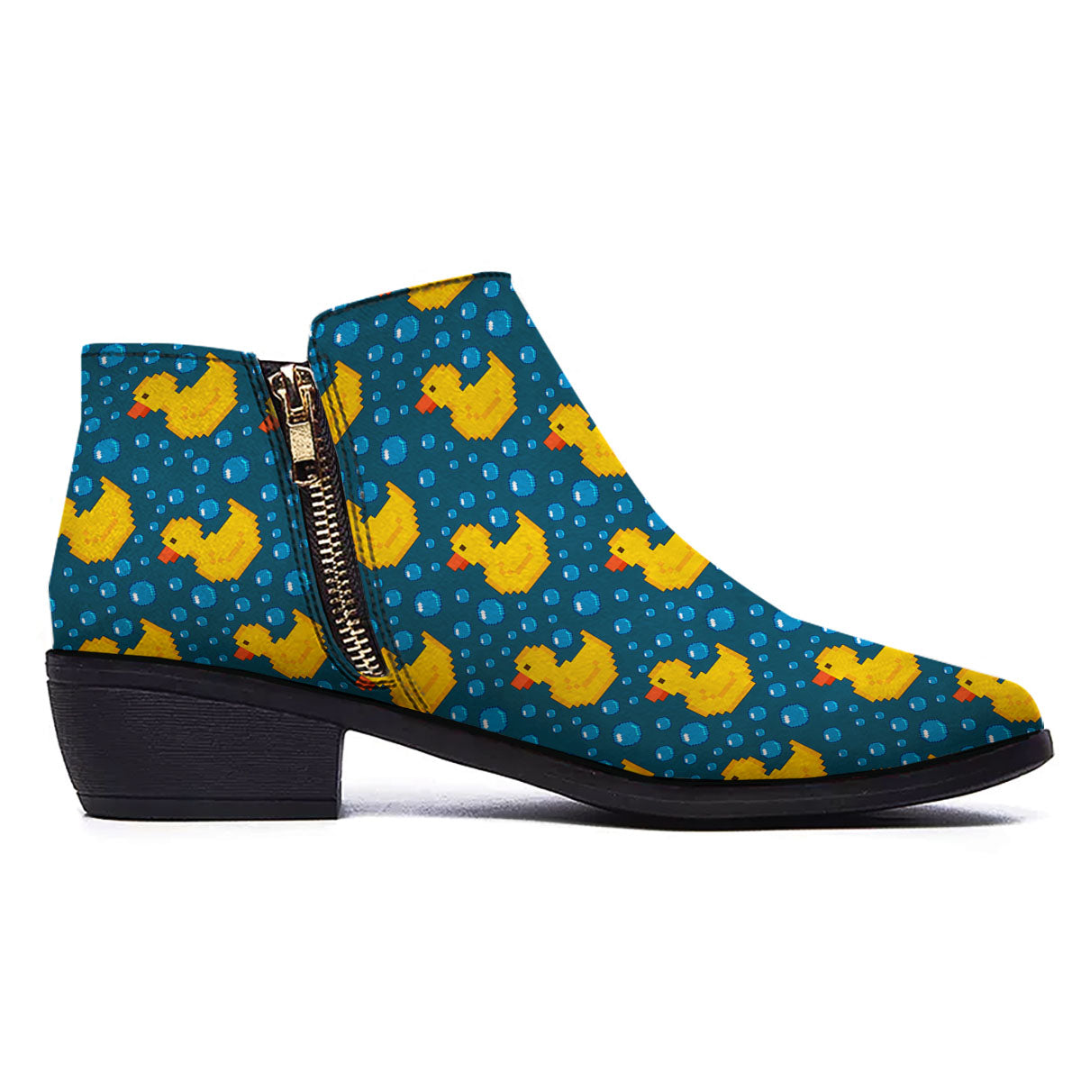 Duck Rubber Pixel Print Pattern Ankle Boots-grizzshop