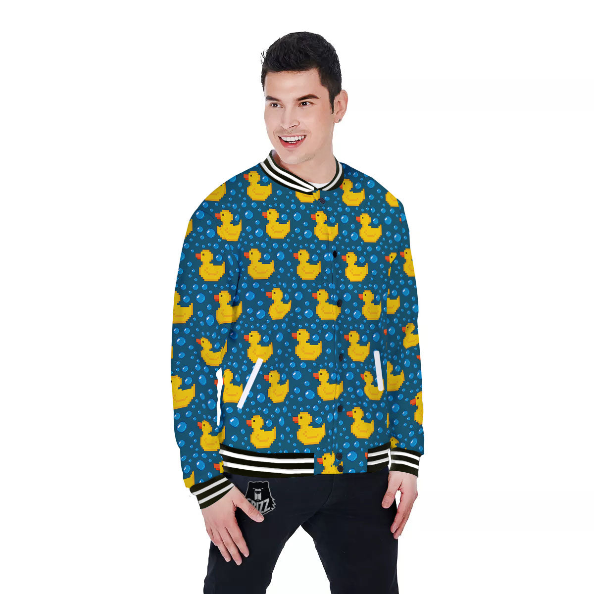 Duck Rubber Pixel Print Pattern Baseball Jacket-grizzshop