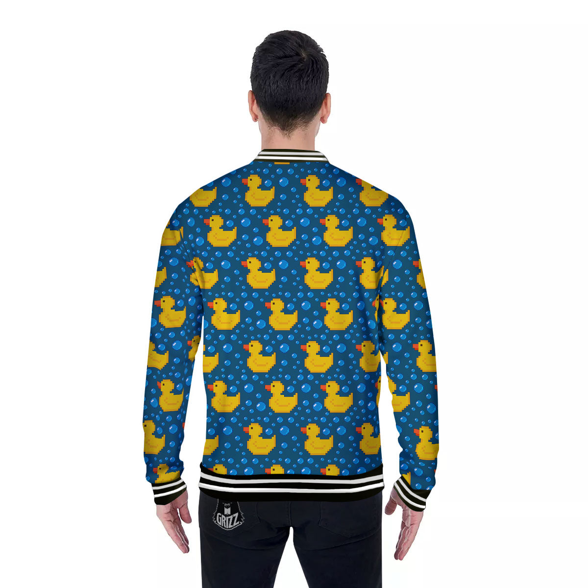 Duck Rubber Pixel Print Pattern Baseball Jacket-grizzshop
