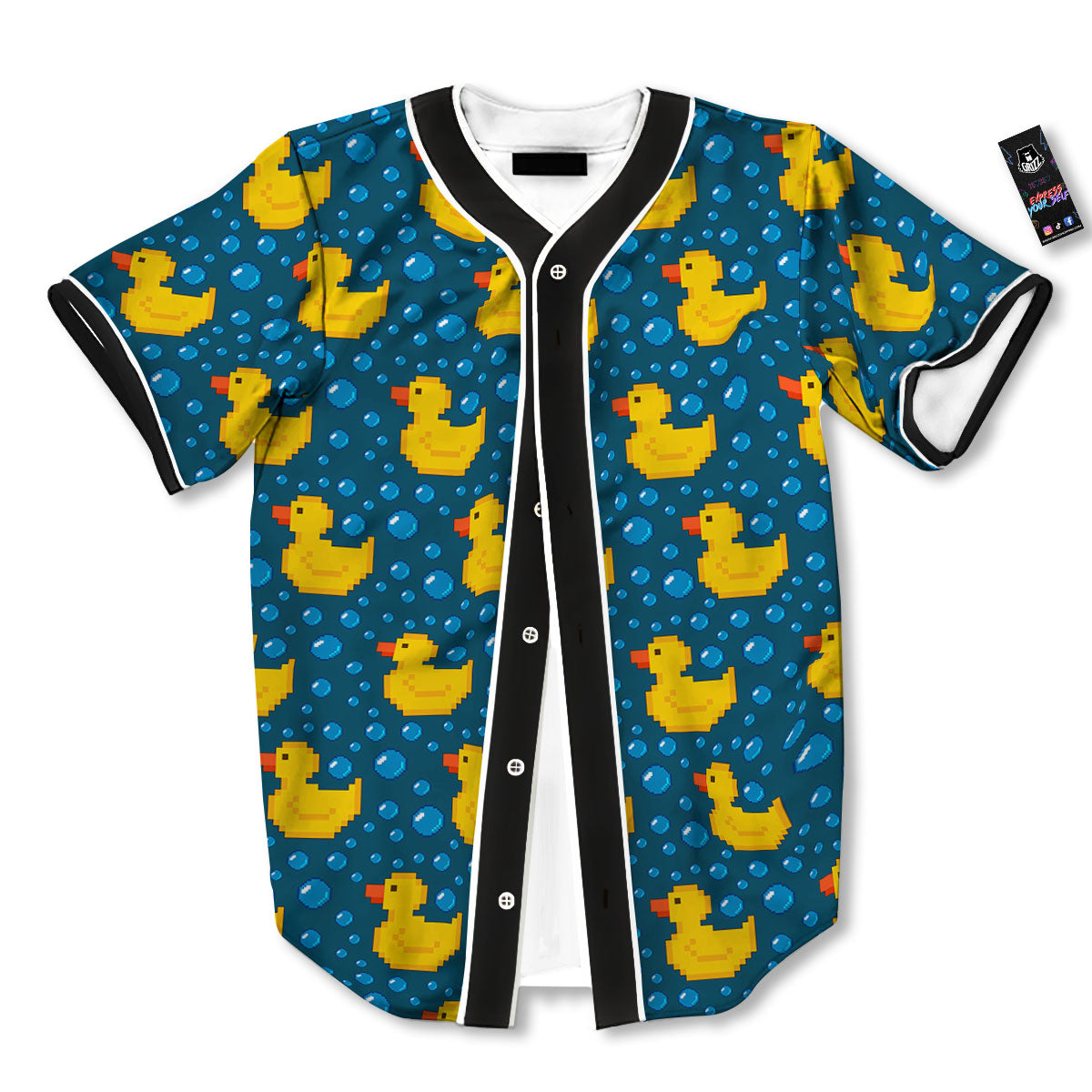 Duck Rubber Pixel Print Pattern Baseball Jersey-grizzshop