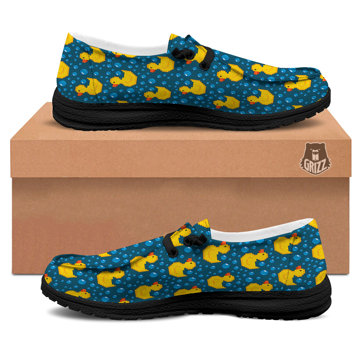 Duck Rubber Pixel Print Pattern Black Loafers-grizzshop
