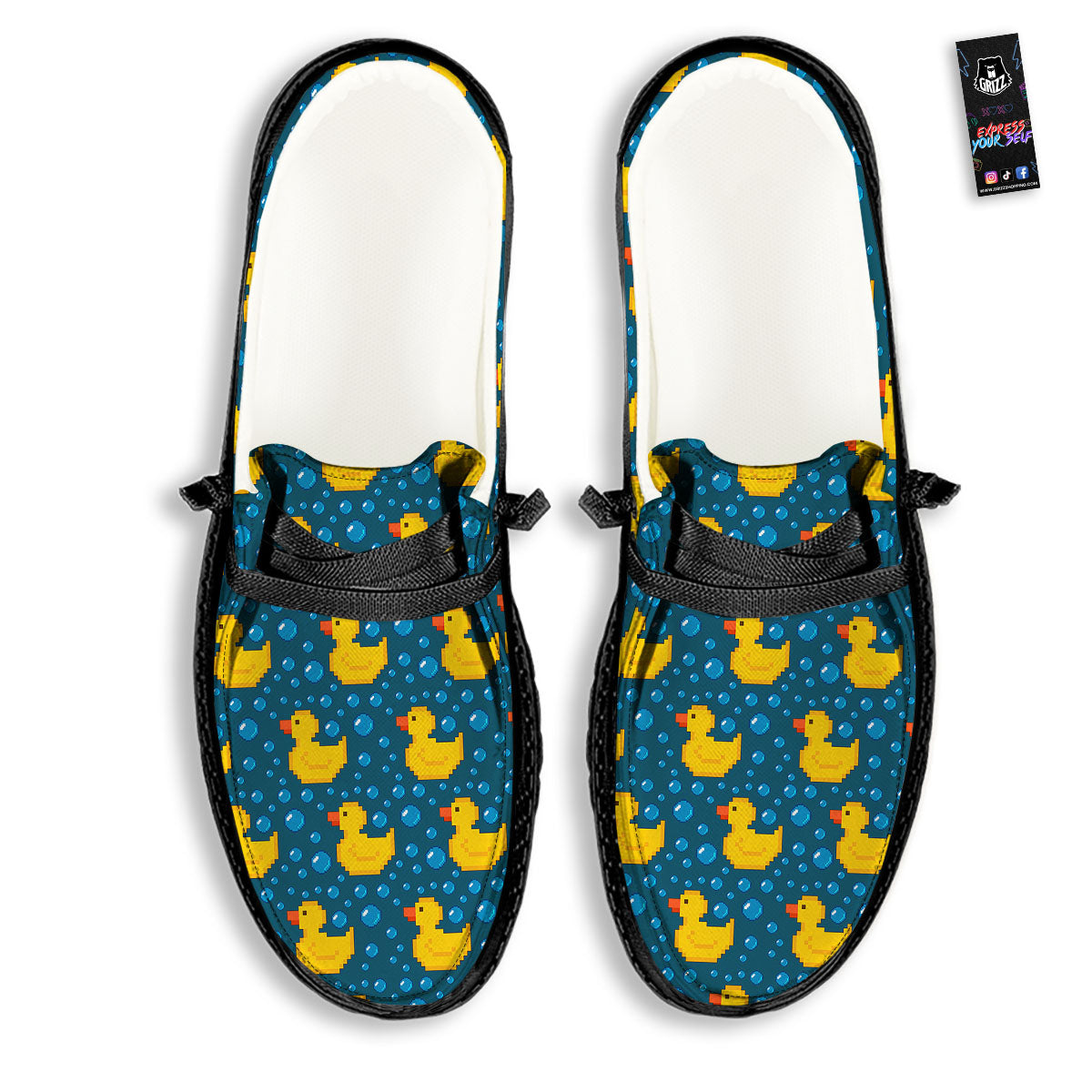 Duck Rubber Pixel Print Pattern Black Loafers-grizzshop